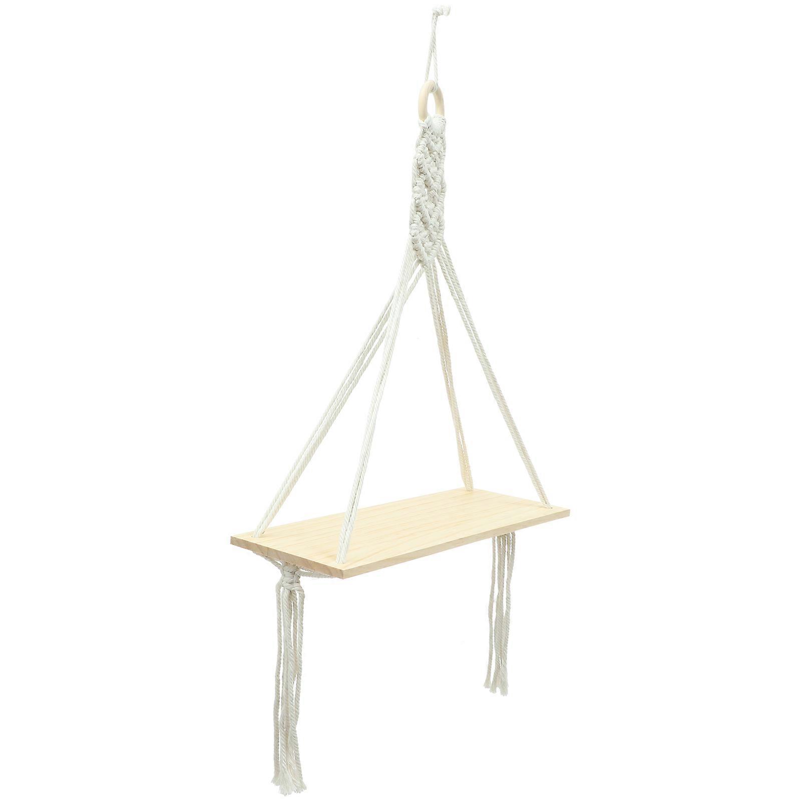 Boho Macrame Hanging Shelf Wood Wall Shelf for Storage 2Pcs Beige Decor