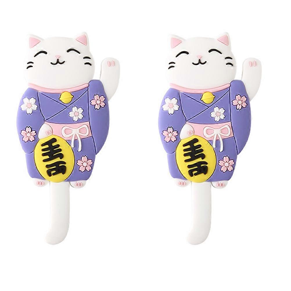 Cat Shape Wall Hook Hanging Hooks for Home Use Blue Pvc Materials with Hanging Function 2Pcs