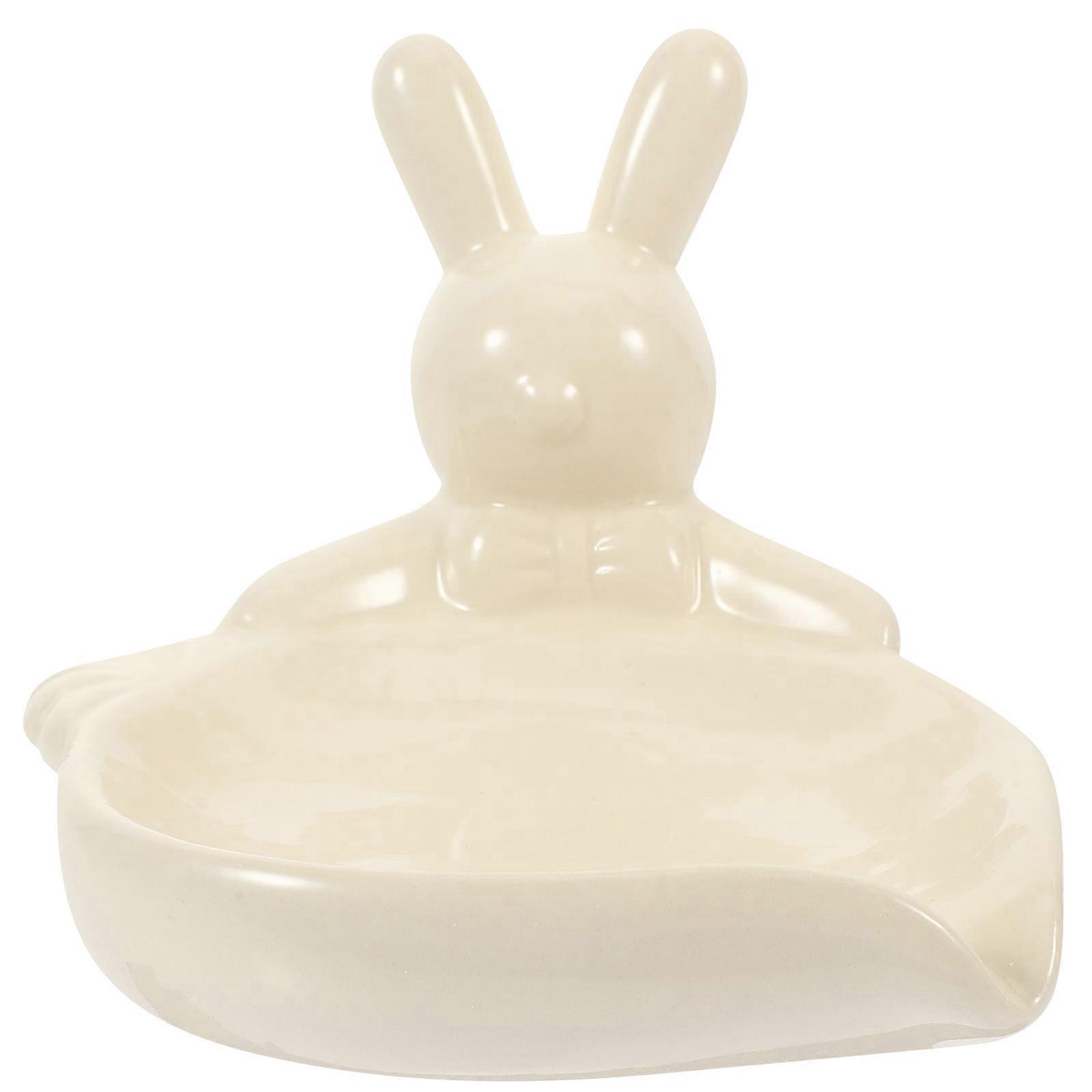 Ceramic Bunny Soap Dish for Bathroom Use with White Decorative Design