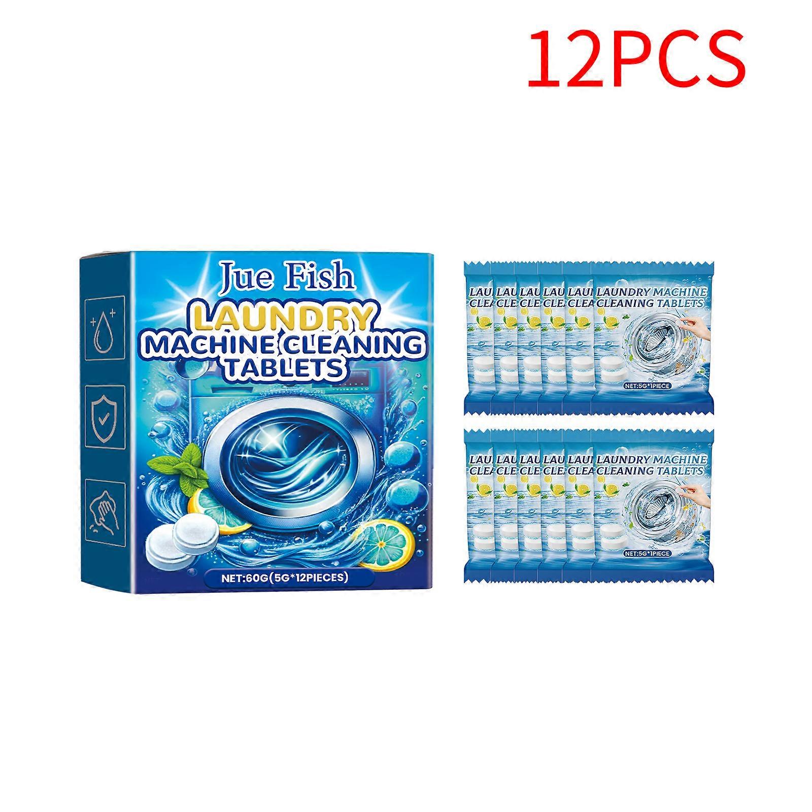 12PCSWashing Machine Cleaner Tablets - Deep Clean Drum, Remove Mold & Limescale - Odor Eliminator, HE-Compatible, Septic Safe