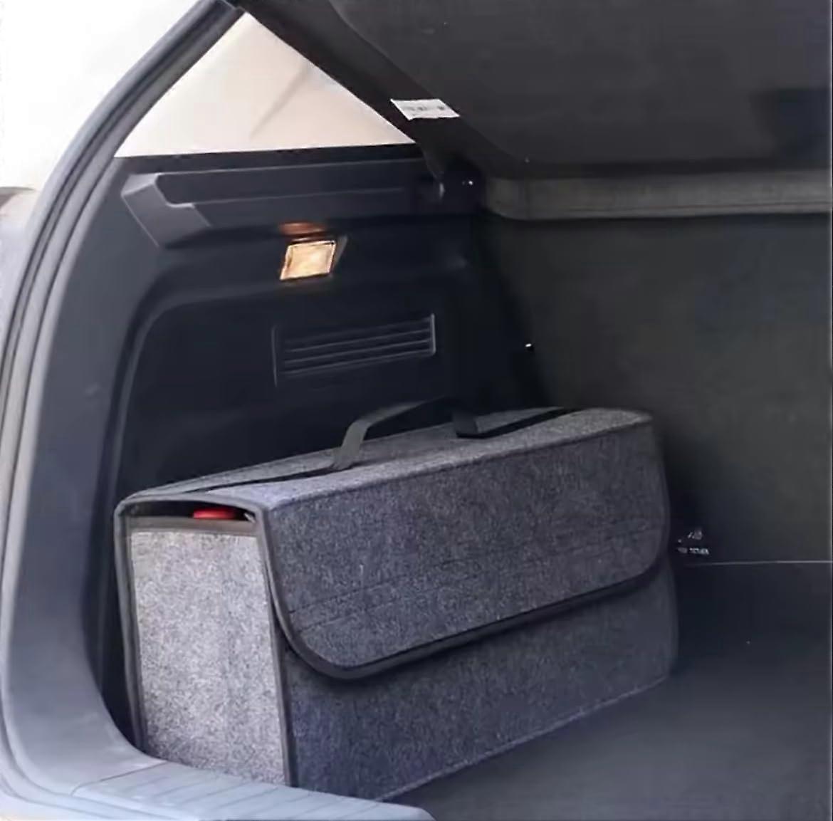 Large Felt Car Boot Organiser with Handle, Foldable Storage Box for Tools and Accessories, Grey
