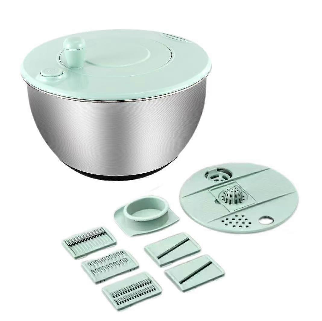 Stainless Steel Salad Spinner with 5 Blade Vegetable Chopper, Quick Stop Control, NonSlip Base