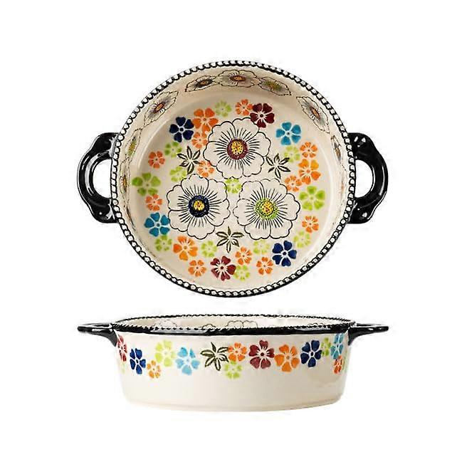 Large Hand Painted Ceramic Lasagna Pan with Handle, Rectangular Baking Dish Oven Safe to 500°F