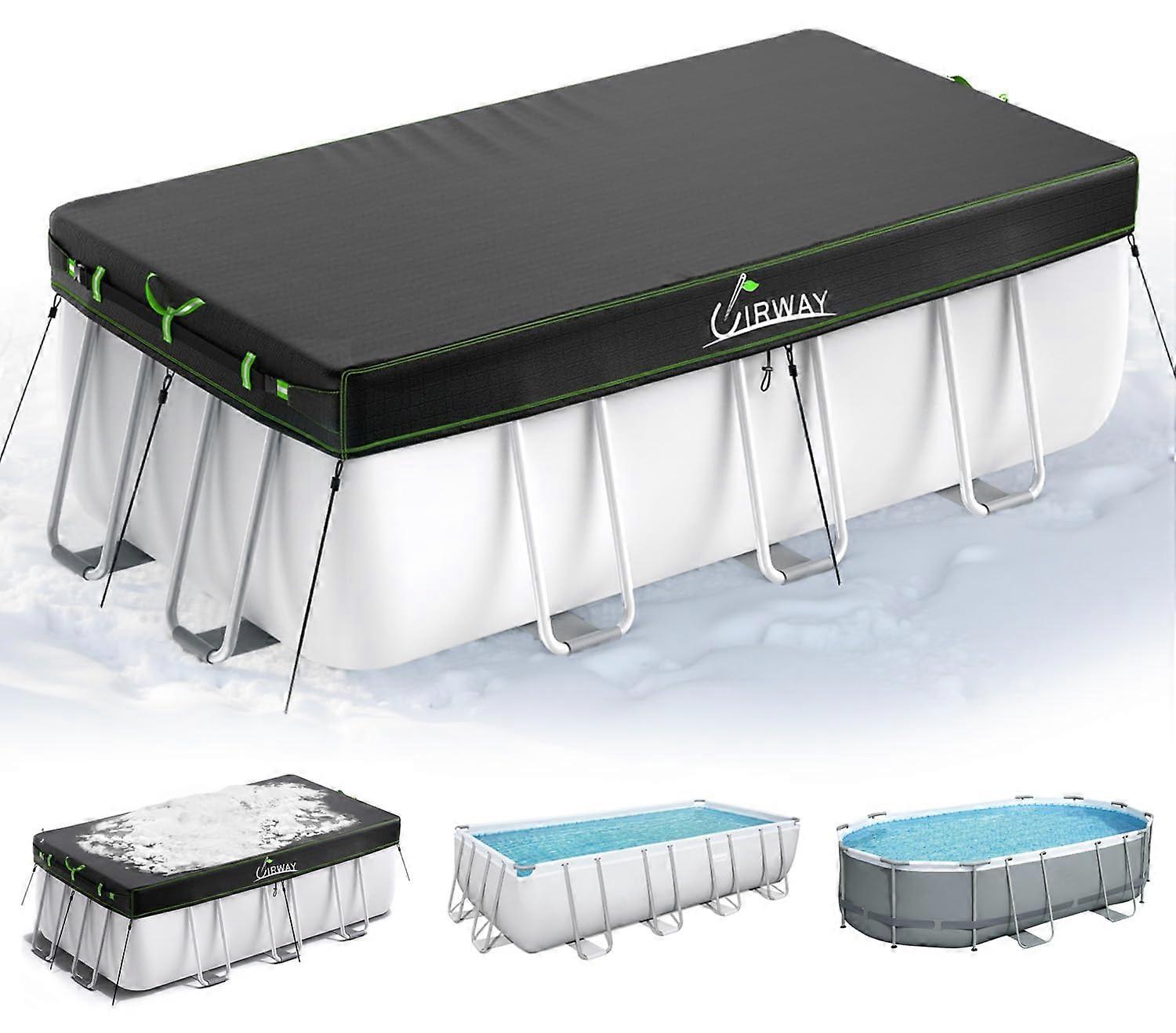 7x10 FT Rectangular Pool Cover for Above Ground Pools, UV Blocking Solar Design with Reflective Strips and Triple Windproof Protection