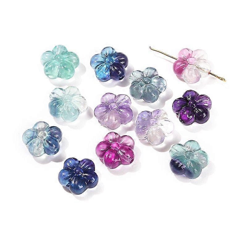 Natural Fluorite Carved Beads Flower 13x6mm