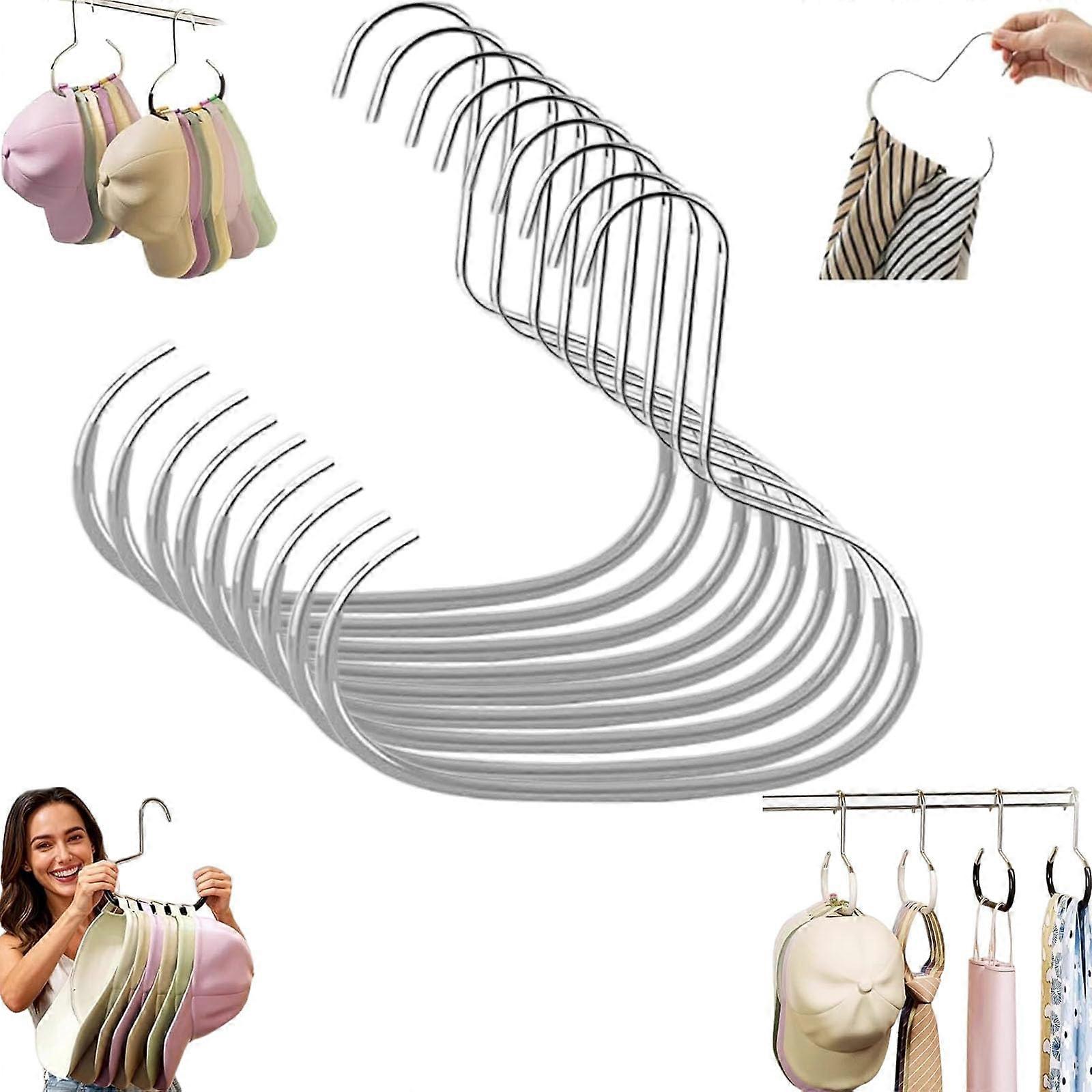 Closet Organizer with SpaceSaving MultiHook Design, RustResistant Hat and Scarf Hangers, Gray 9pcs