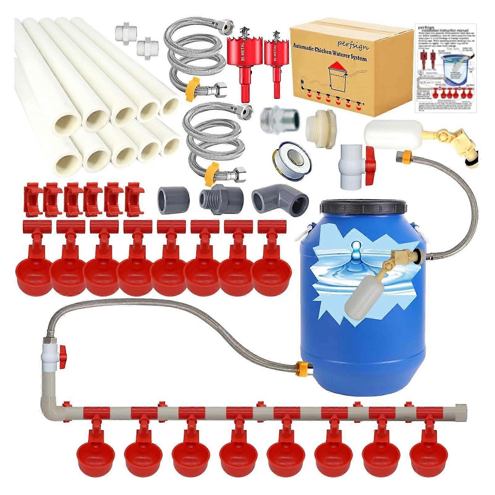Automatic Chicken Waterer System, Complete Poultry Drinking Kit for Ducks Geese Quails