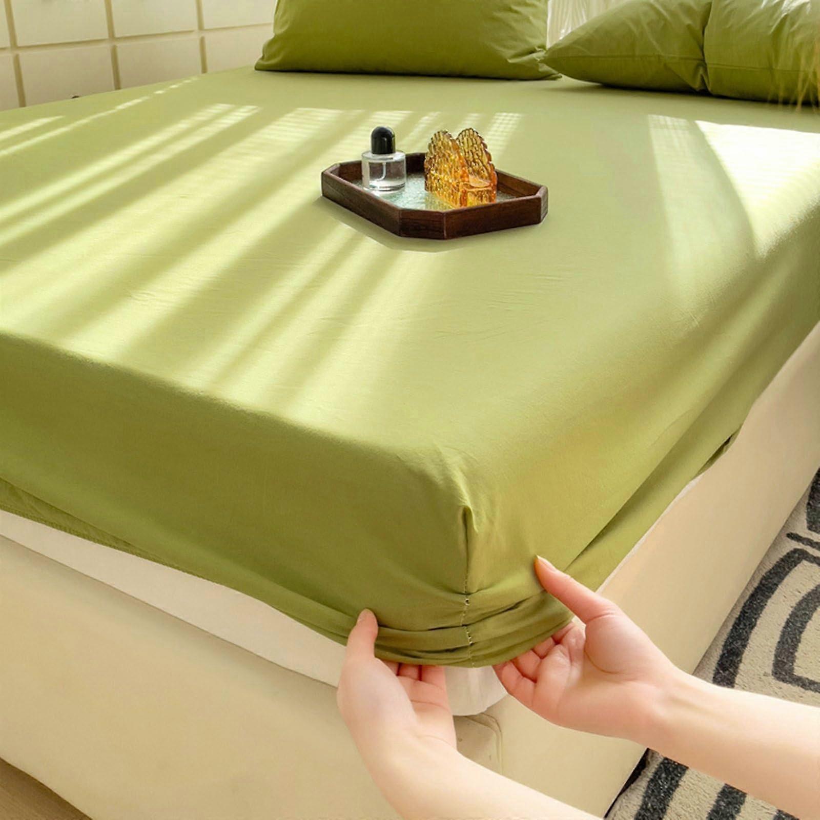 Super King Fitted Sheet Green Polyester Extra Deep Pocket Breathable Wrinkle Resistant Elastic Fit