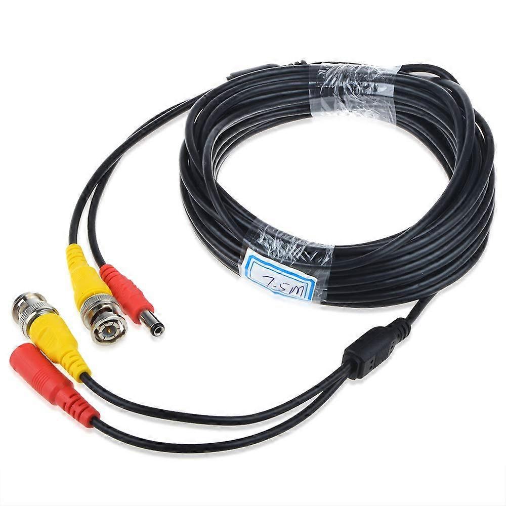 25ft Black BNC Video Power Cable for CCTV Security Camera, SingleCable Connection Plug and Play