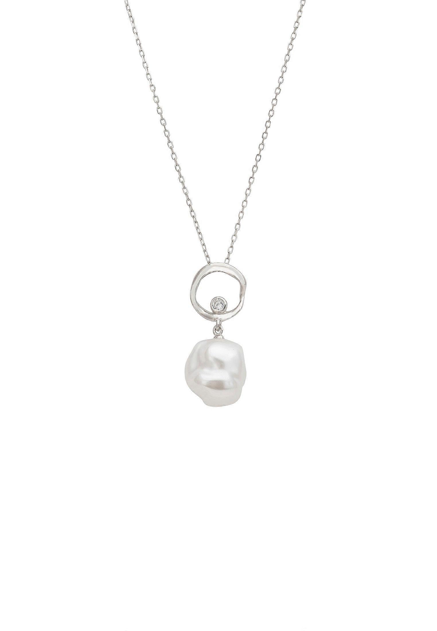 Baroque Pearl And Halo Necklace Silver