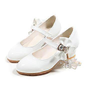 Sapatos de festa infantis com glitter, estilo princesa, flor, modelo Mary Jane, salto baixo, para casamentos e formaturas, na cor branca, para crianças de 10 a 10,5 anos.