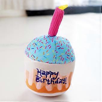 Pluche piepspeeltje in de vorm van een verjaardagstaart voor honden – schattig kaarsontwerp, veilig kauwspeeltje voor puppy's en honden, feestcadeau en fotoprop, geschikt voor alle kleine tot middelgrote honden.