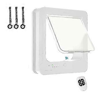 White,Smart Cat Door with 3 Collar Sensor, RFID Cat Door Collar Activated with Remote Control, 4 Way