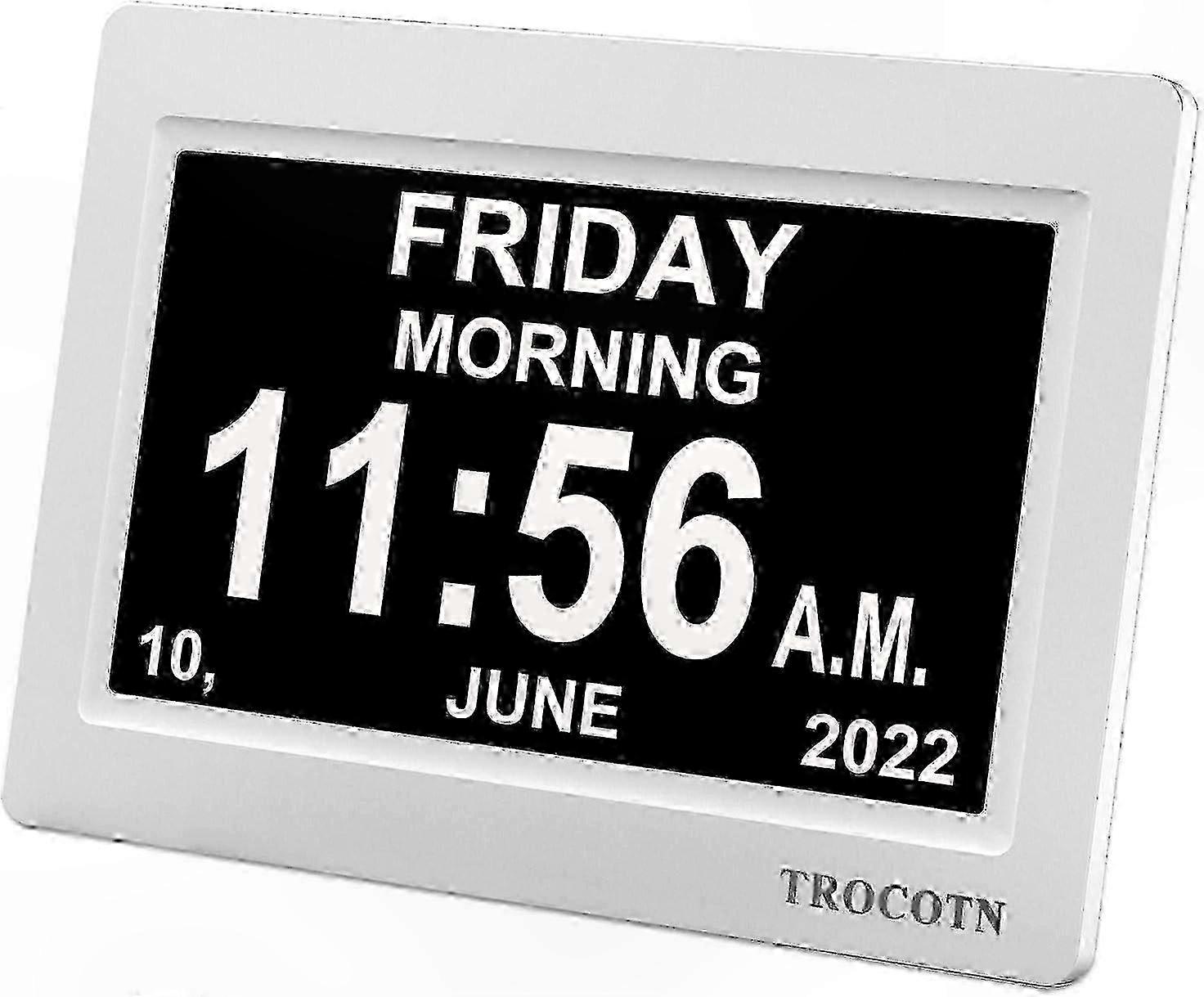 7-inch White Digital Clock with Date, Weekday Display and Calendar Functionality