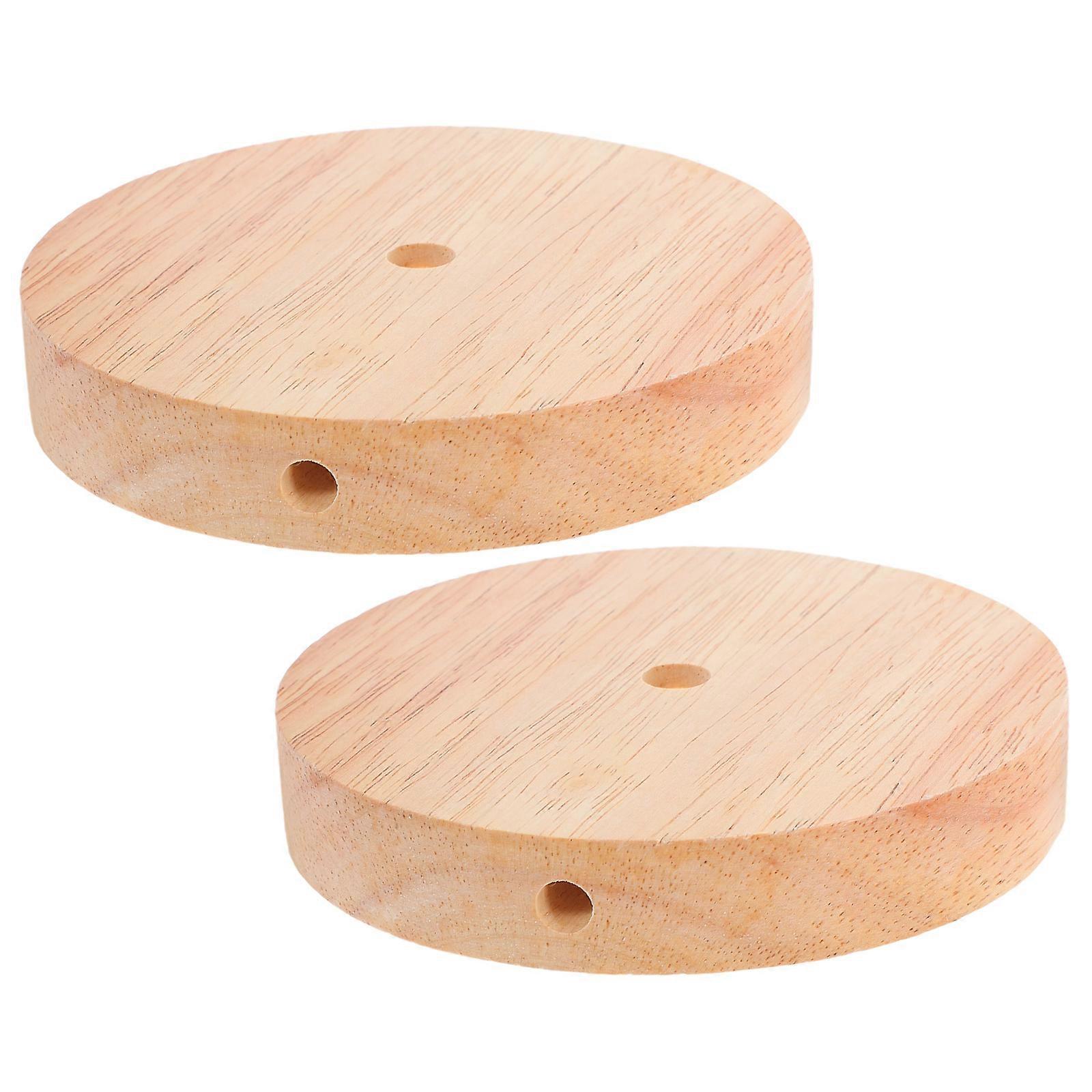 Solid Wood Lamp Base Circular Stand for DIY Table Lamp 4Pcs Light Brown