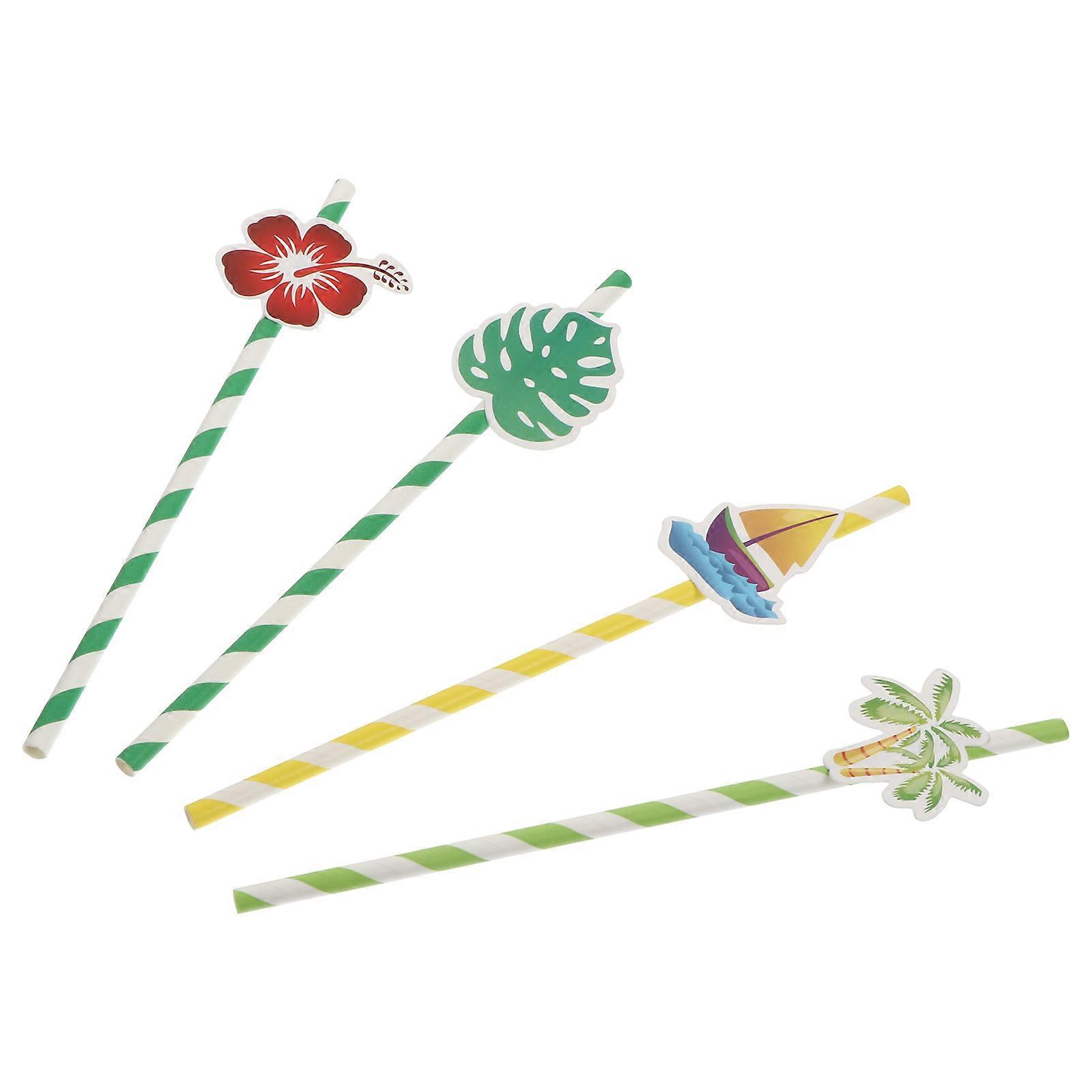 Decorative Paper Straw for Drinking Tropical Theme 40Pcs Assorted