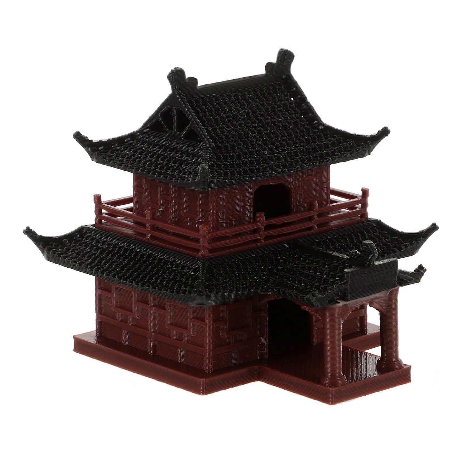 Simulation Pavilion Statue Mini Plastic Pavilion for Decoration Brown