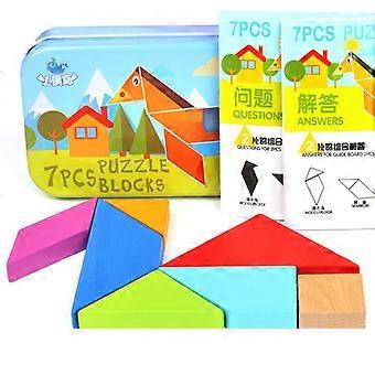Wooden Tangram 7 Piece Jigsaw Puzzle Colorful Game Intelligent Educational Toys For Kids