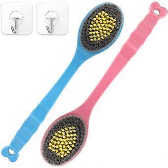 Exfoliating Back Scrubber, Long Handle Body Brush with Nylon Bristles, Curved Design for Full Body Massage and Deep Clean, Includes 2 Waterproof Hooks