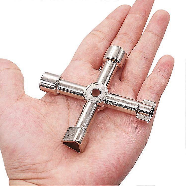 Multi-Function Utility Key, 4 in 1 Multi-Function Cross Key for Radiators Gas Electric Meter Boxes Tap Lock - 72mm, Silver