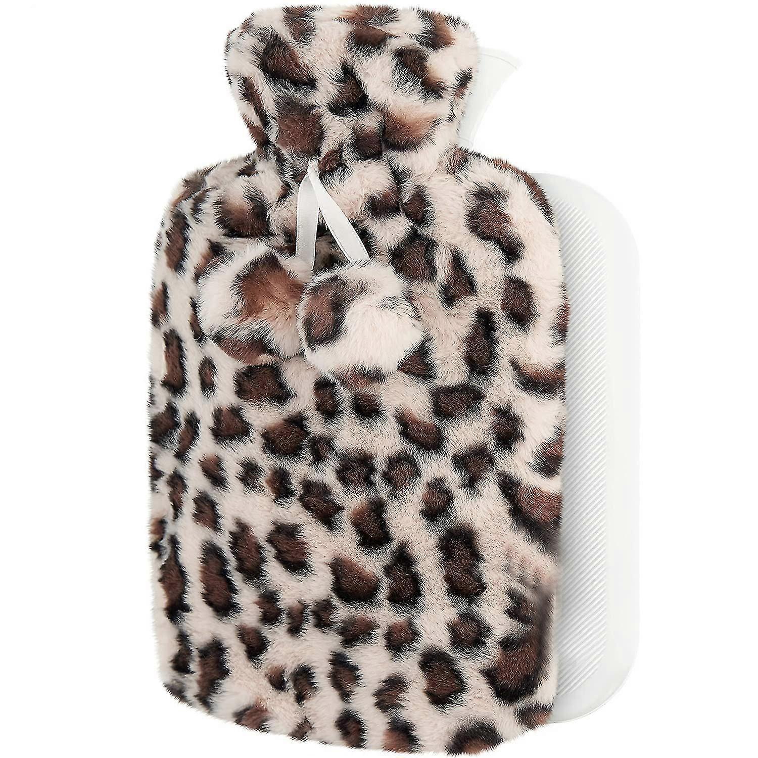 Wärmflasche mit weichem Premium Cover 2l Leopard Creme