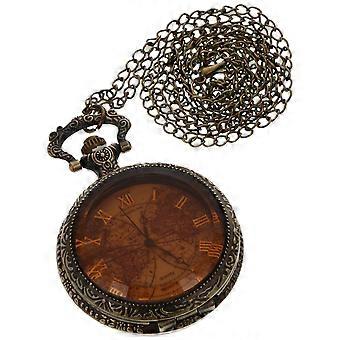 1pc Retro Watch Embossed Watch Map Pocket Watch Hanging Watch For Father
