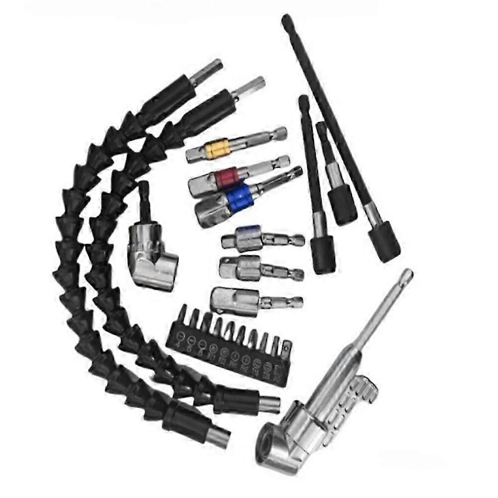 23pcs Flexible Drill Bit Extension Set with Right Angle Drill Attachment, Universal Socket &amp; Adapters