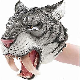 Saber-toothed Tiger Hand Puppet, Realistic Hand-Painted Animal Toy, Movable Mouth for Role Play & Storytelling, Eco-Friendly Soft PVC, Interactive Kid