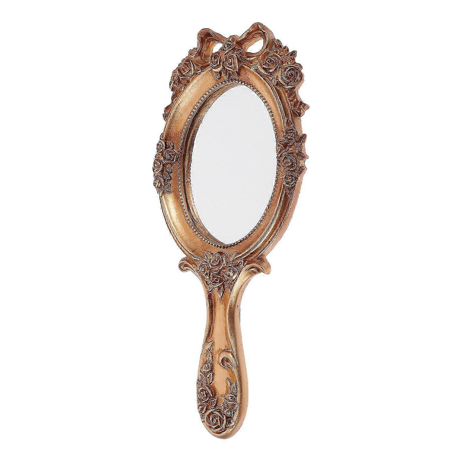 Vintage Hand Mirror with Embossed Pattern Handheld Makeup Mirror Portable Mirror