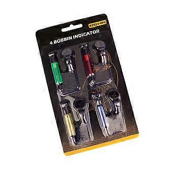 Clip-On Fishing Bobbins Indicator Set with ABS Body and Metal Clip Components for Monitoring Line Movements Across Multiple-Rod Setups, 4 Pack