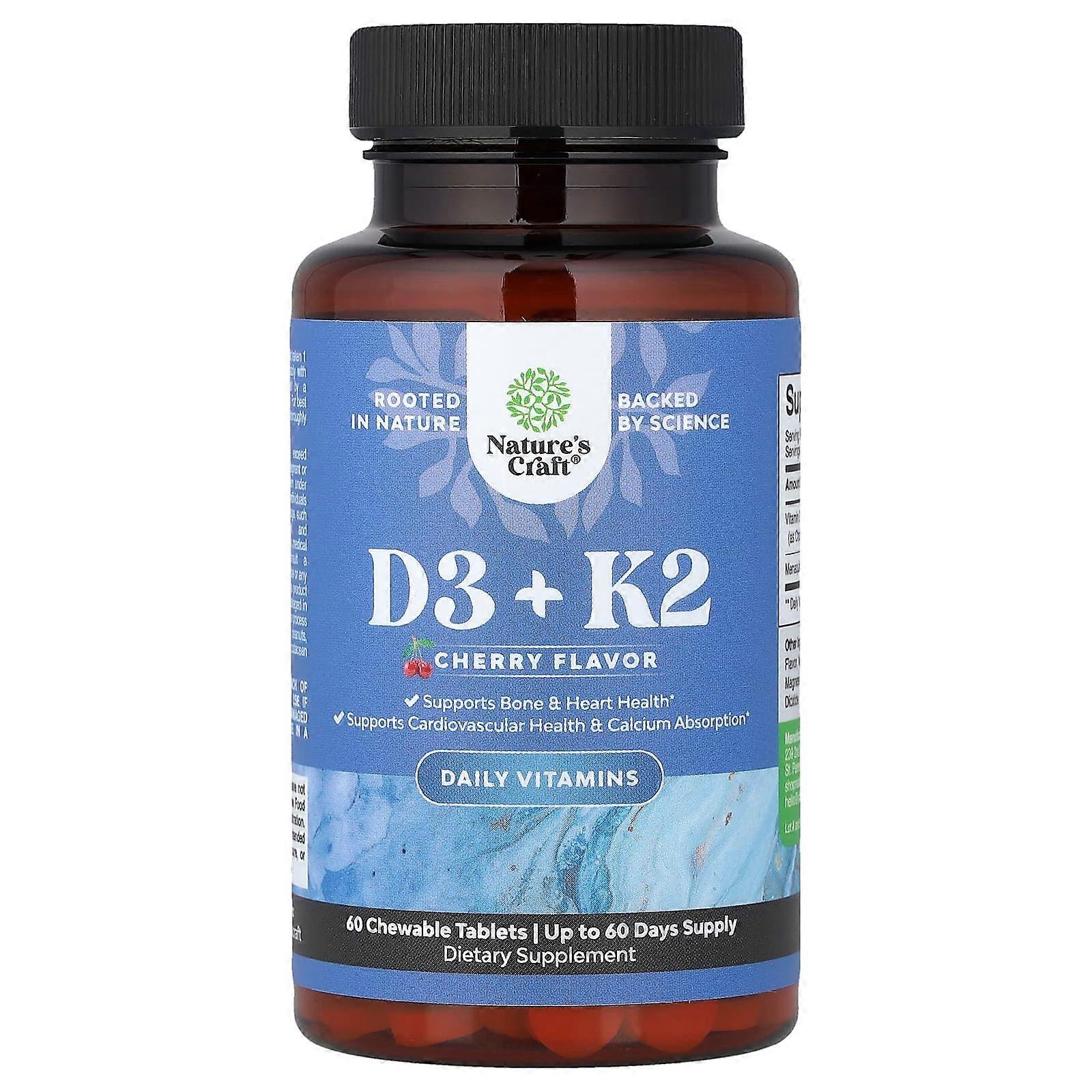 Nature's Craft, D3 +K2, Cherry, 60 Chewable Tablets