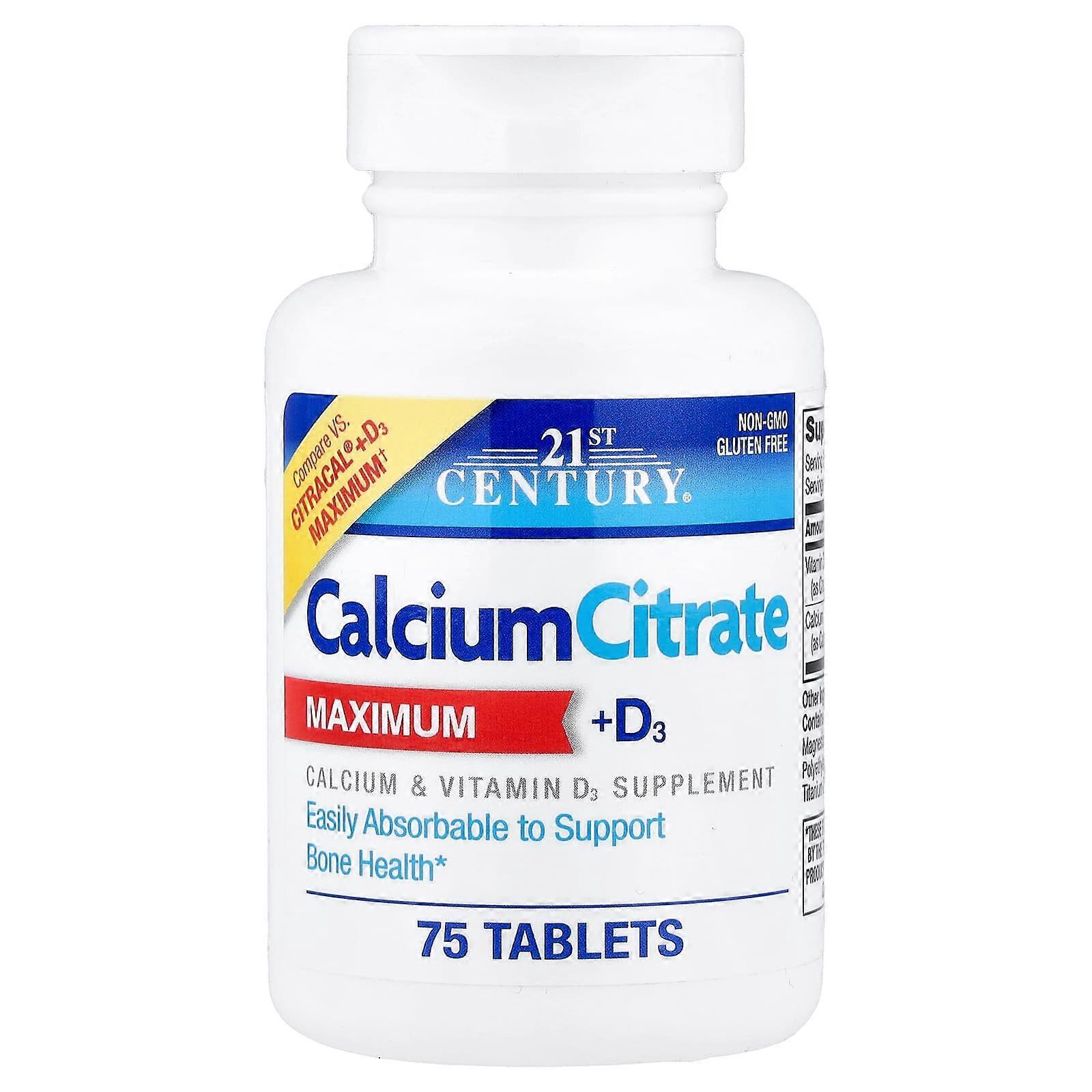 21st Century, Calcium Citrate Maximum + D3, 75 Tablets
