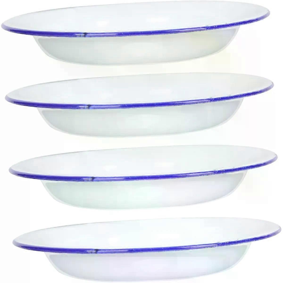 Enamel Dessert Plates 4pcs White with Flat Edges
