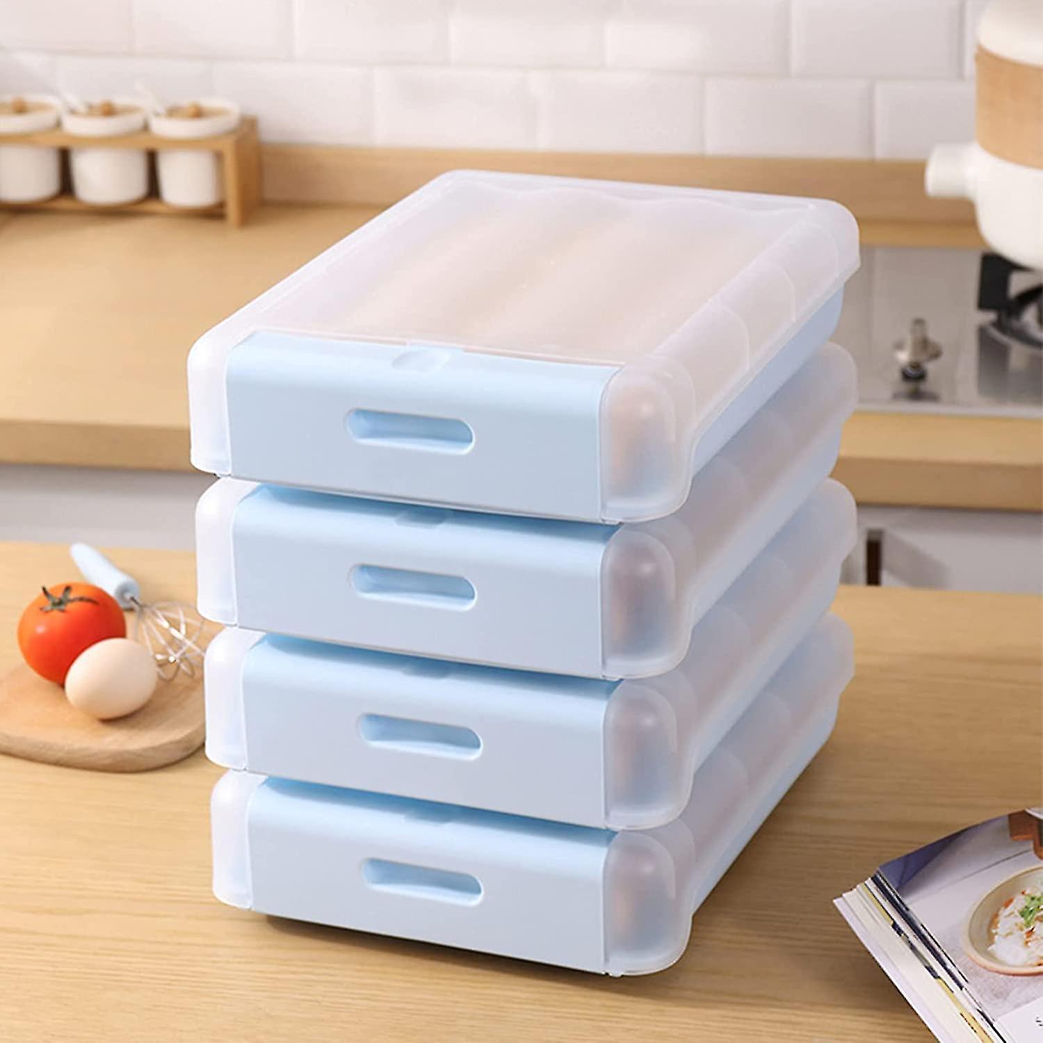 Fridge Egg Storage Box, Stackable Kitchen Fridge Egg Container With Lid, Automatic Roll Eggs For 18-21 Eggs, Kitchen Organizer (blue)