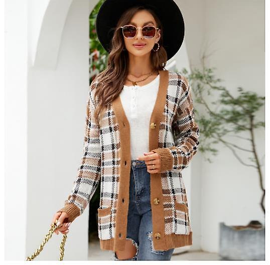 2023 خريف وشتاء وصول جديد ملابس نسائية أزياء المعين فضفاض محبوك كارديجان نسائي جديد وصول جاكار سترة منتصف الطول