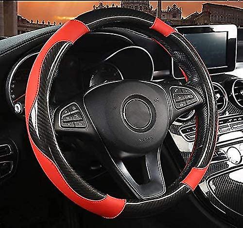Mädchen Carbon Leder Lenkradabdeckung Rot
