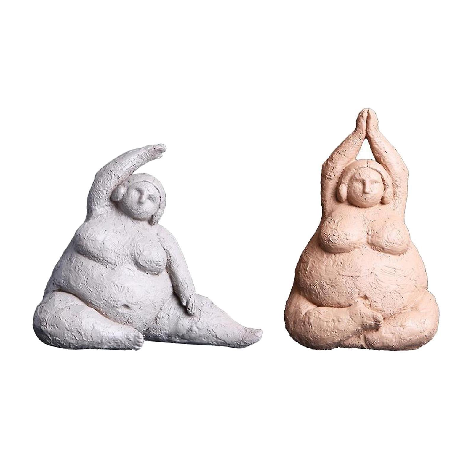 2 Pieces Modern Yoga Decor Polyresin Fat Lady Figurine Statue