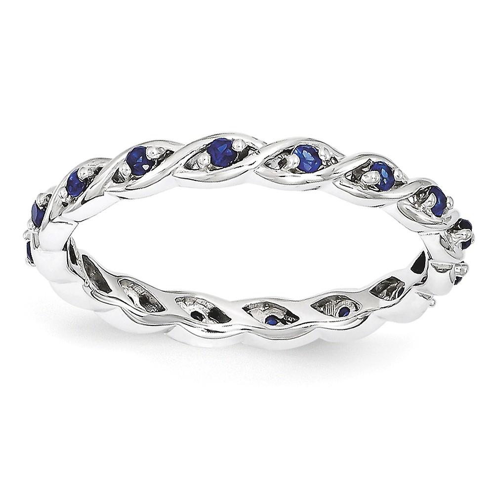 2.5mm 925 Sterling Silver Polished Prong set Stackable Created Sapphire Ring-Stackable-Ring for Women - Ring Size: 5 to