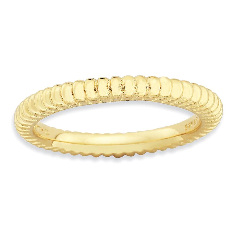 2.5mm 925 Sterling Silver Polished Patterned Stackable Gold Plated Domed Ring Stackable Ring for Women - Ring Size: 5 to