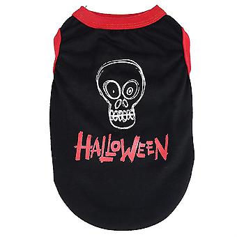Halloween-Haustierweste Cartoon Gedrucktes Hundewelpenkostüm Weiche und bequeme Kleidung (Schwarz, XS)