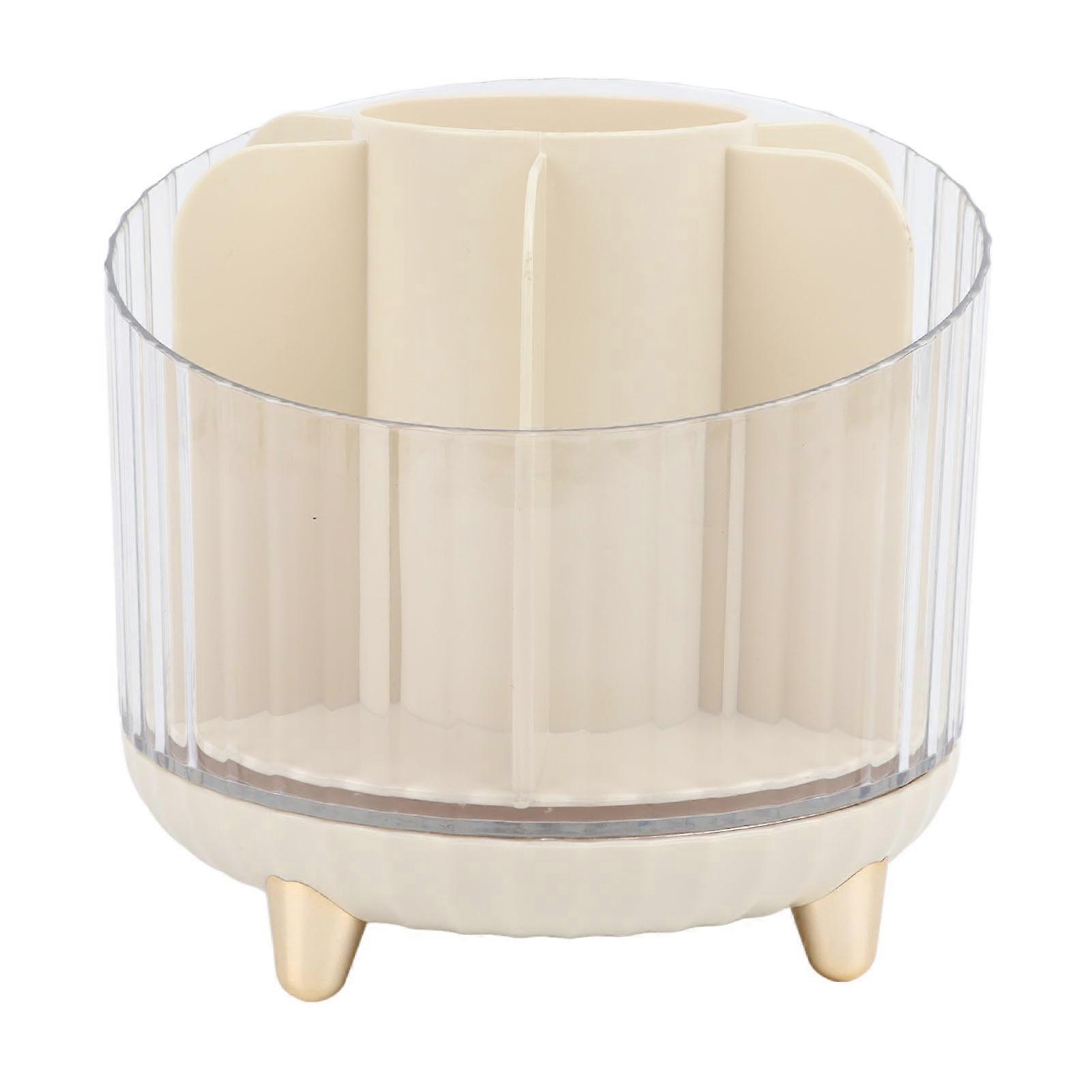 360-Degree Rotating Makeup Brush Organizer with Spacious Storage in Cream White