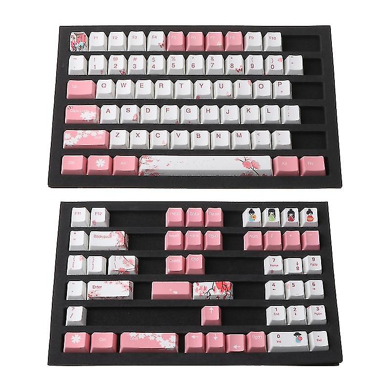 Thick Pbt Switch Mechanical Keyboard Retro Keycaps Cherry Blossom Pattern