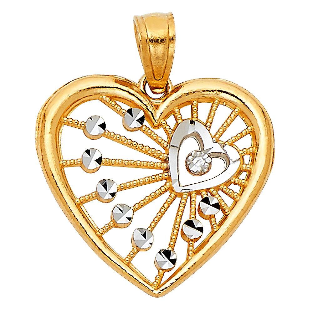 14Kイエローゴールドラブハートペンダントネックレス18x17mm-女性用ペンダント - 1.1グラム