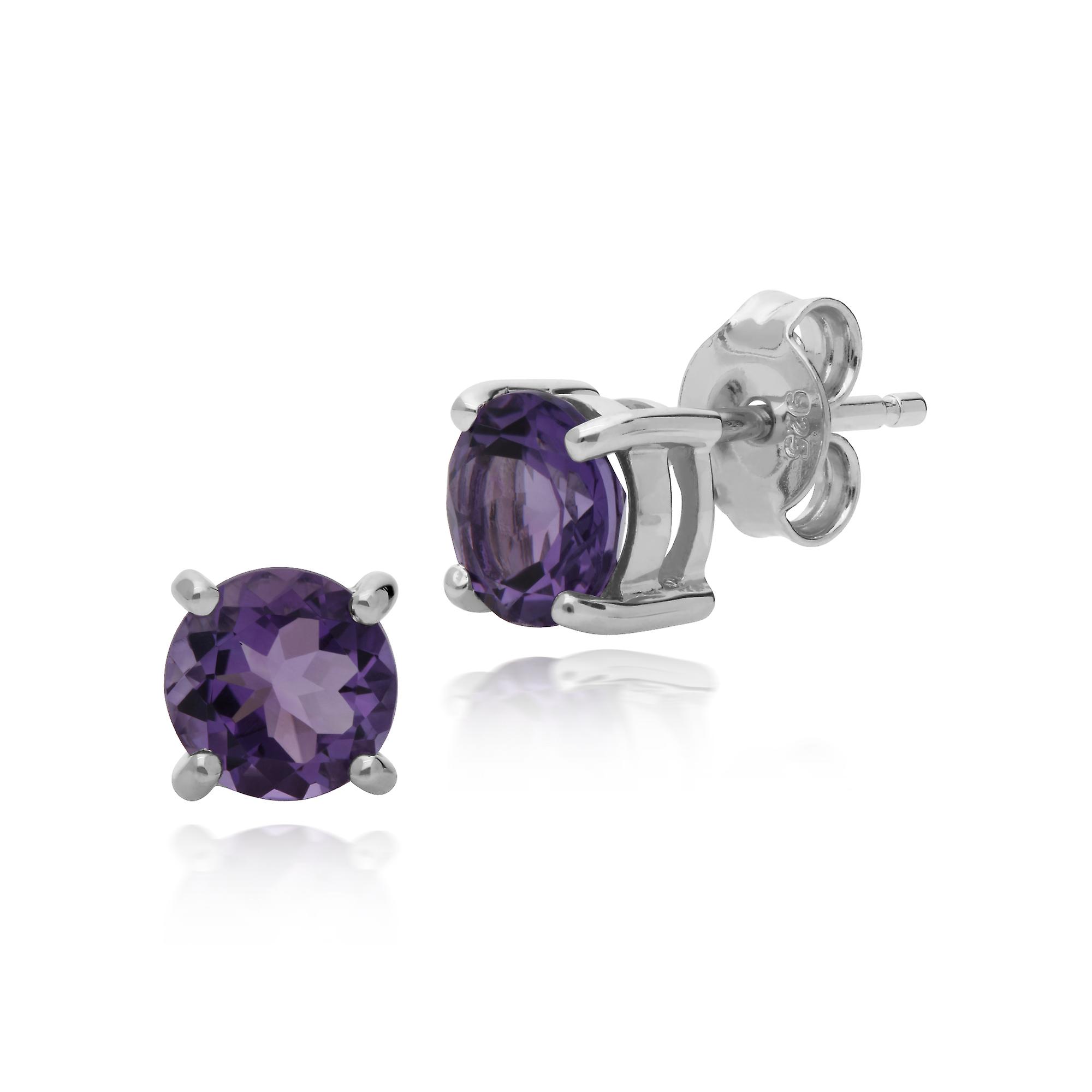 Essential Round Amethyst Claw Set Stud Earrings in 925 Sterling Silver 270E015305925