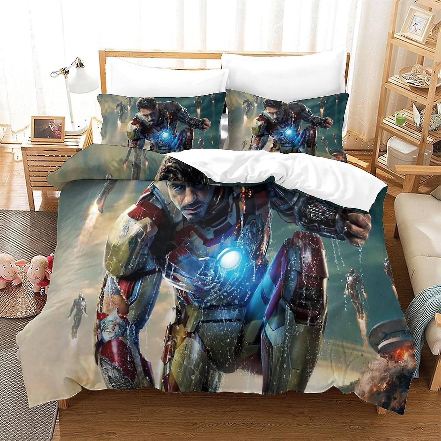 EKENOZ 3D Printed Iron Man Duvet Cover Set Superhero Bedding Set,Hidden Zipper Microfiber Soft Comforter Cover,3 Pcs Bedding Set Quilt Cover Double