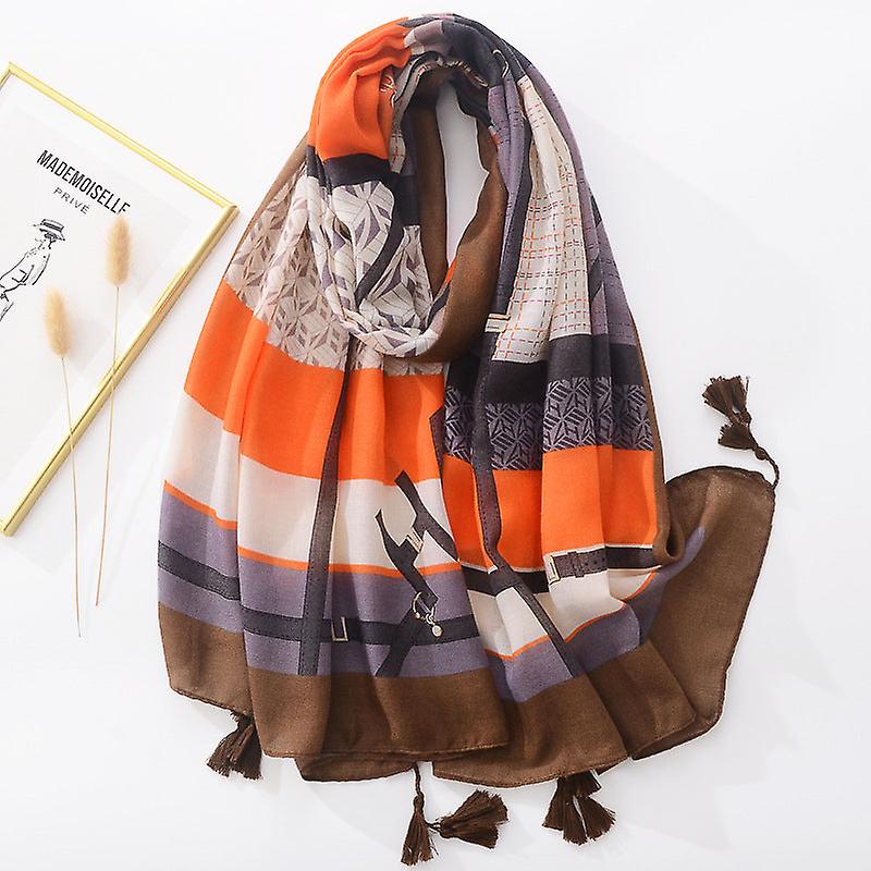 Écharpe Châle Femmes 2022 Printemps Et Automne Pompon Fin Coton Et Lin Protection Solaire