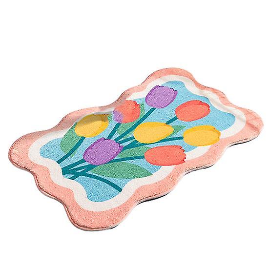 Floor Mat Bright-colored Anti-slip Blend Fabric Bathtub Side Toilet Water Absorbent Carpet Household