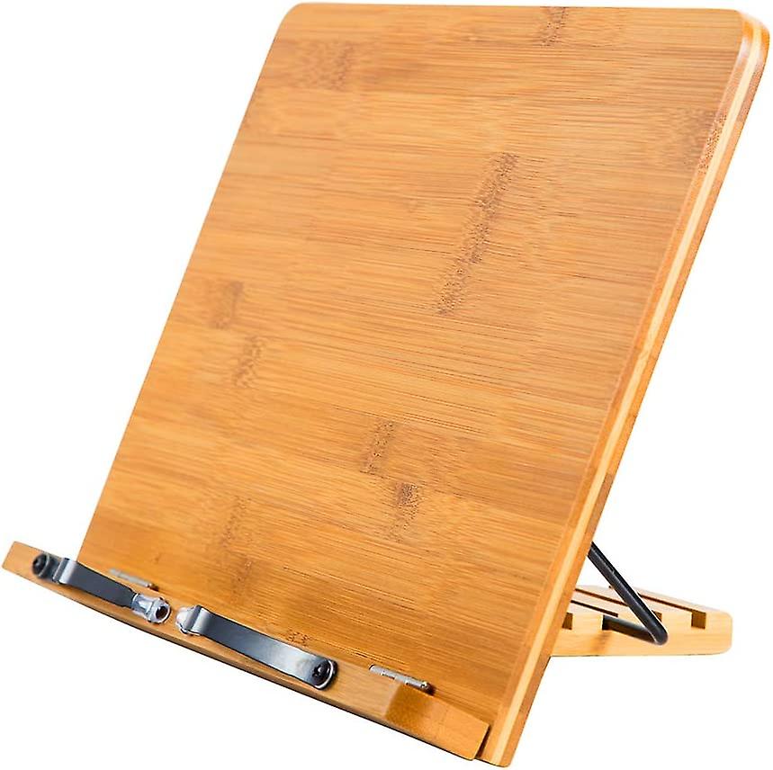 Bamboo Book Stand Adjustable And Foldable Book Holder Tray And Page Paper Clips Textbooks