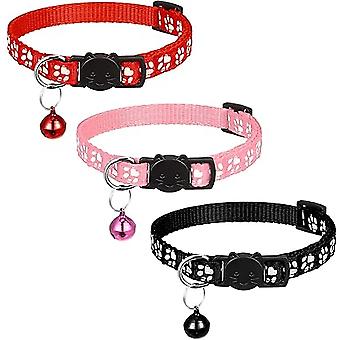 Reflective Cat Collar, [Set of 3] Puppy Kitten Collars with Bow Tie, Bell, Moon Pendant and Safety Buckle, Adjustable from 20 to 30 cm - Anti Strangu