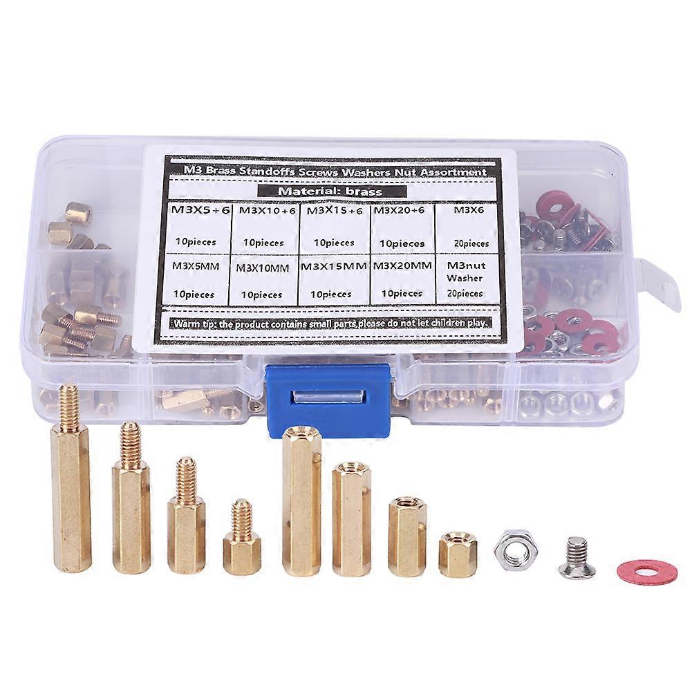 140Pcs M3 Messing Standoffs Skruer Skiver Mutter Sortiment Hex Set Hardware Tilbehør